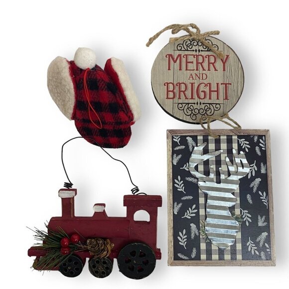 Woodland Christmas Ornaments Set of 4 Rustic Farmhouse Holiday Decor Ref#9 - Picture 1 of 2